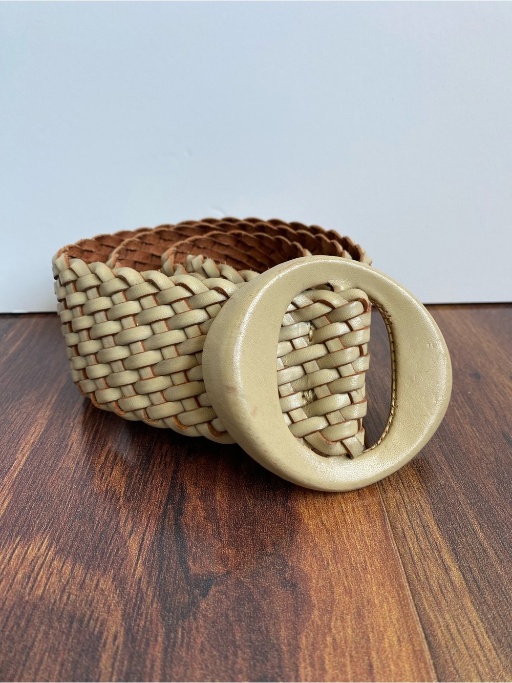 De Vecchi by Hamilton Hodge Genuine Leather Woven Cream Wide Belt Italy M